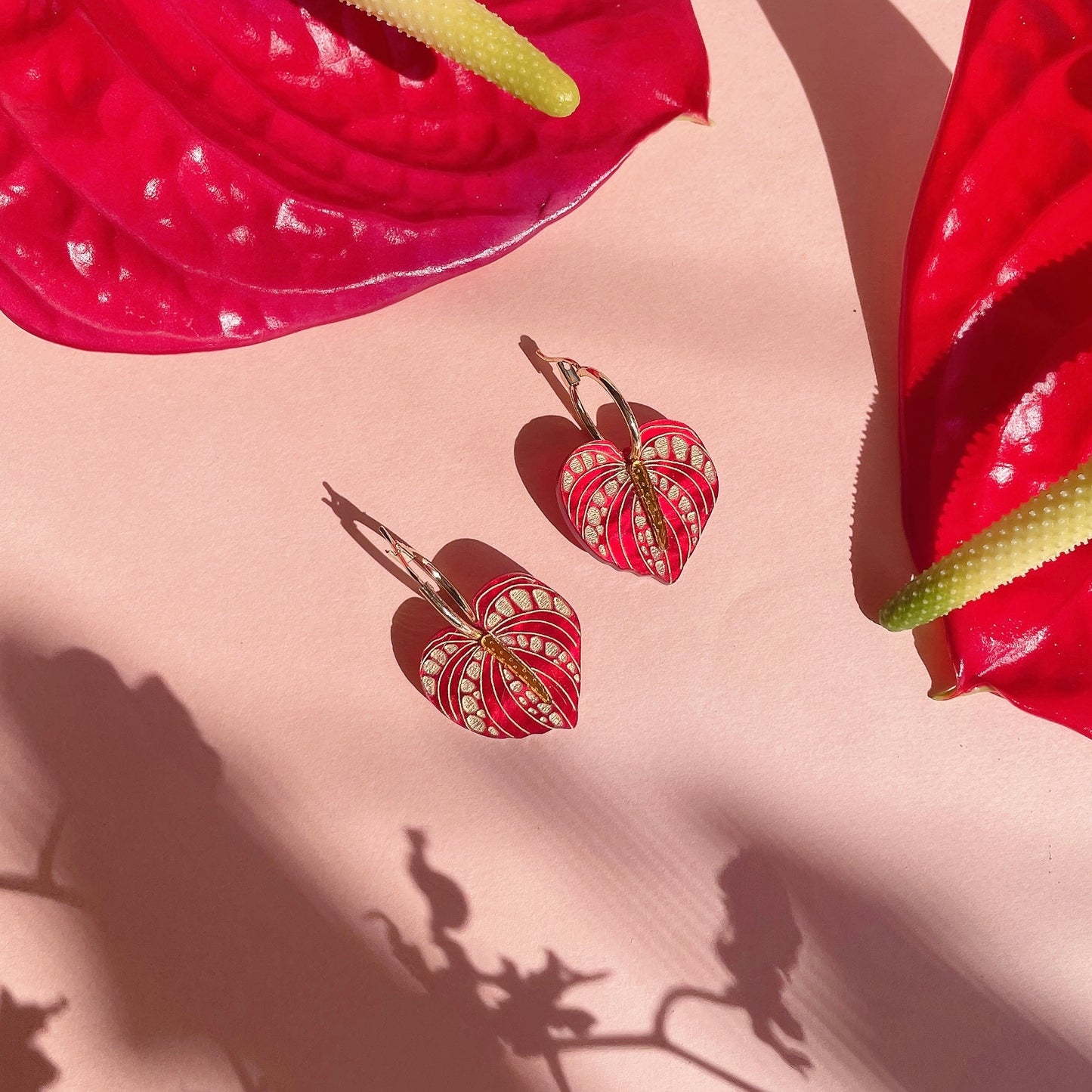 Flamingo Flower Hoops Earrings