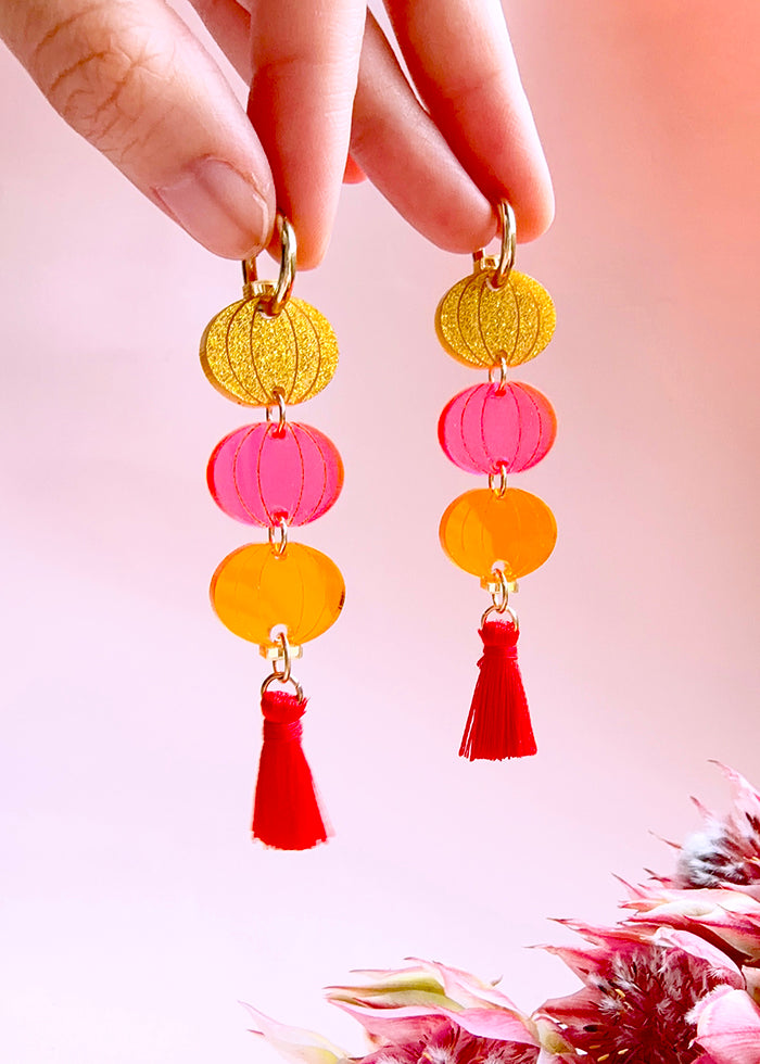 Three Lanterns Hoops Earrings