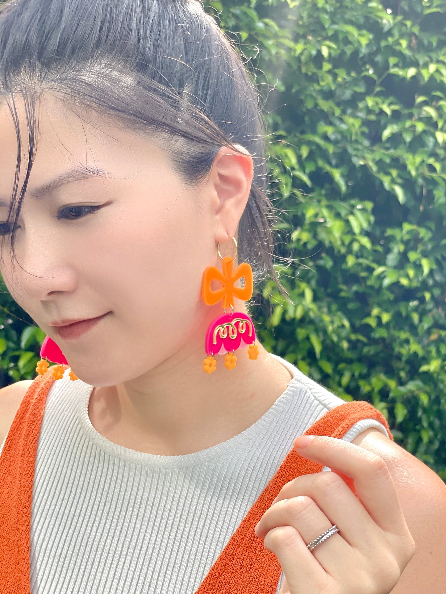 Shocking Pink Flower Earrings