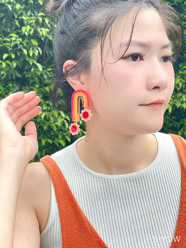 Pink Rainbow Flower Earrings