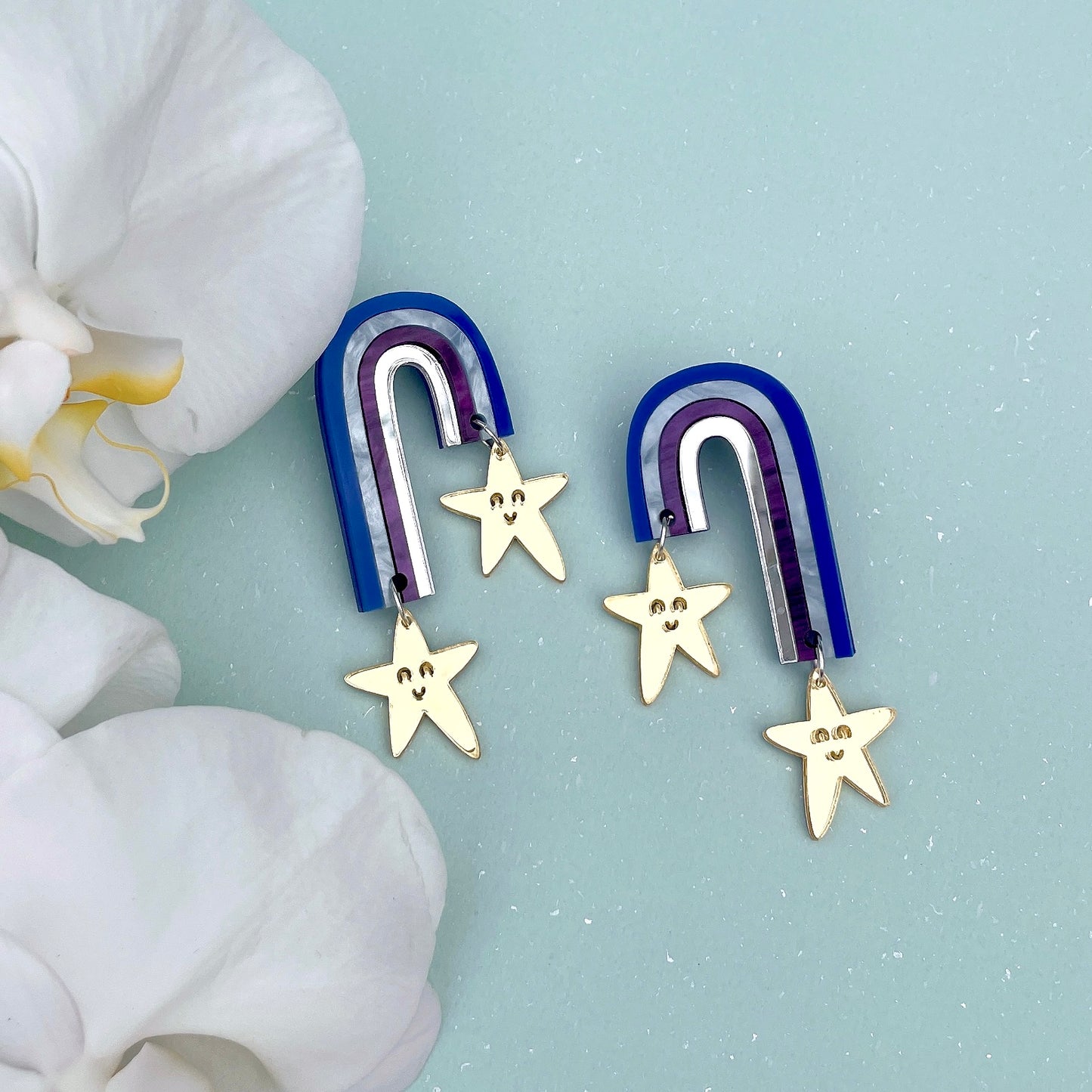 Blue Rainbow Star Earrings