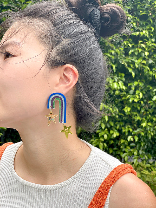 Blue Rainbow Star Earrings