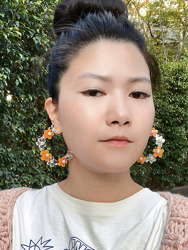 Flower Wreath Cuff Earrings (Pink)