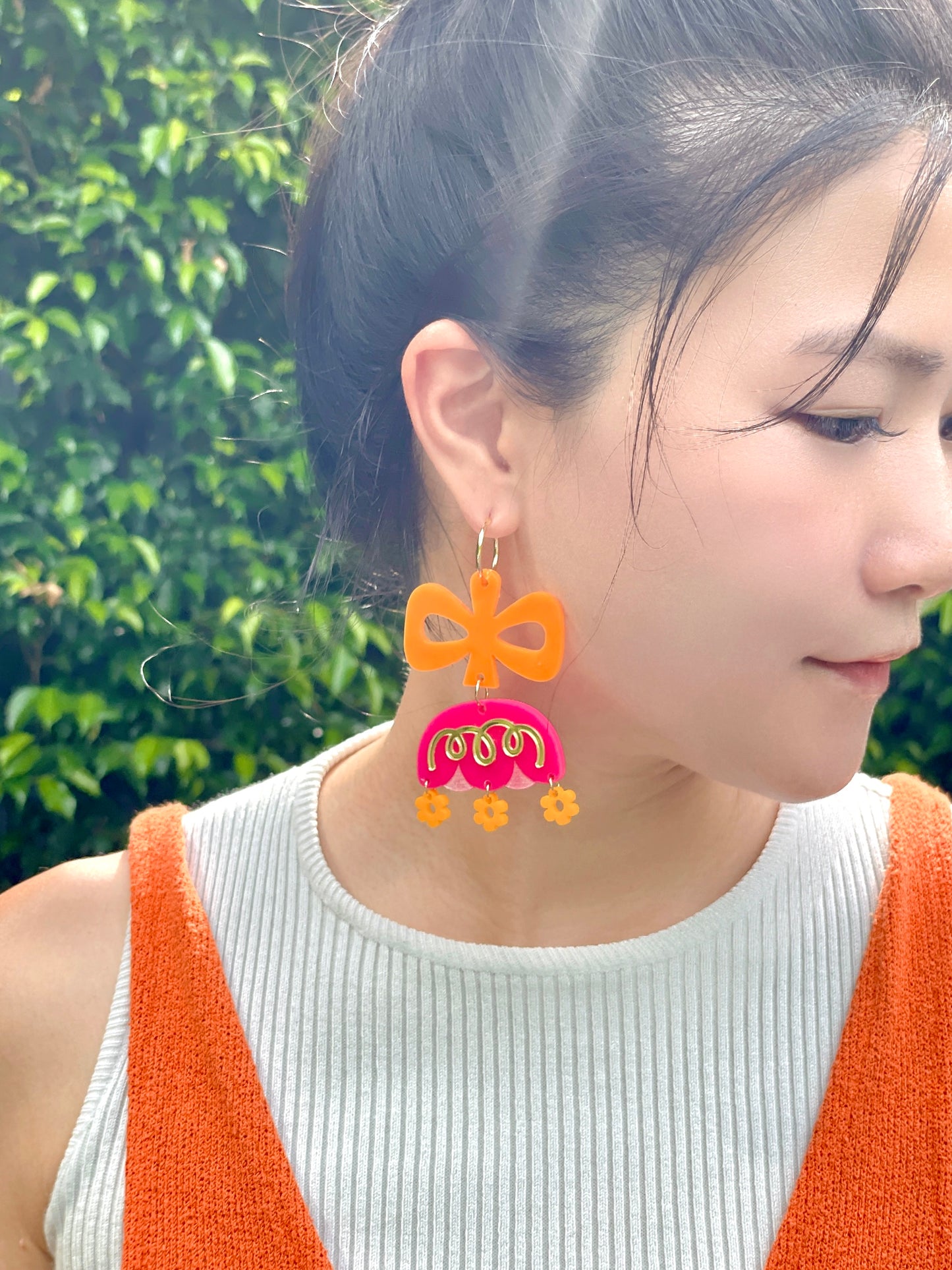 Shocking Pink Flower Earrings