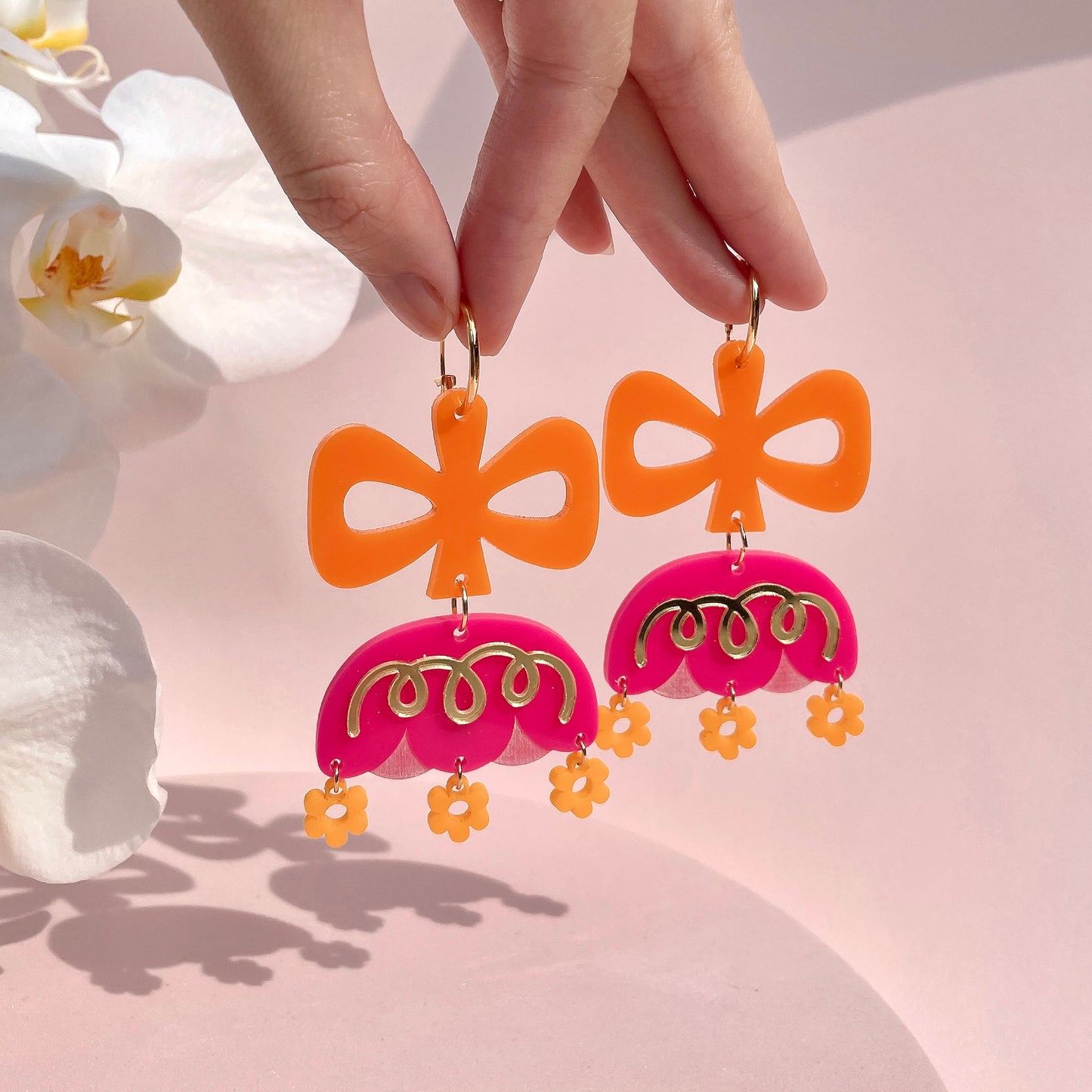Shocking Pink Flower Earrings
