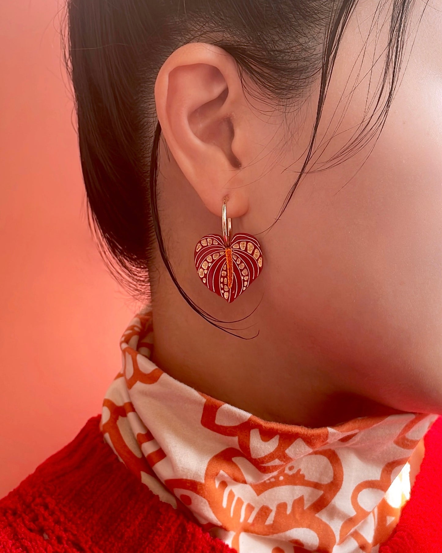 Flamingo Flower Hoops Earrings