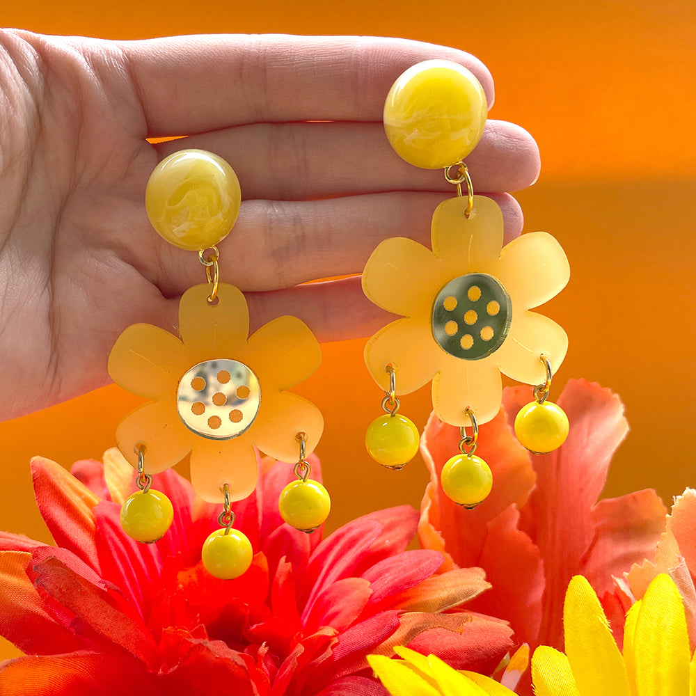 Vintage Brooch & Earrings Set Artisan Handmade Yellow Floral deals Flowers