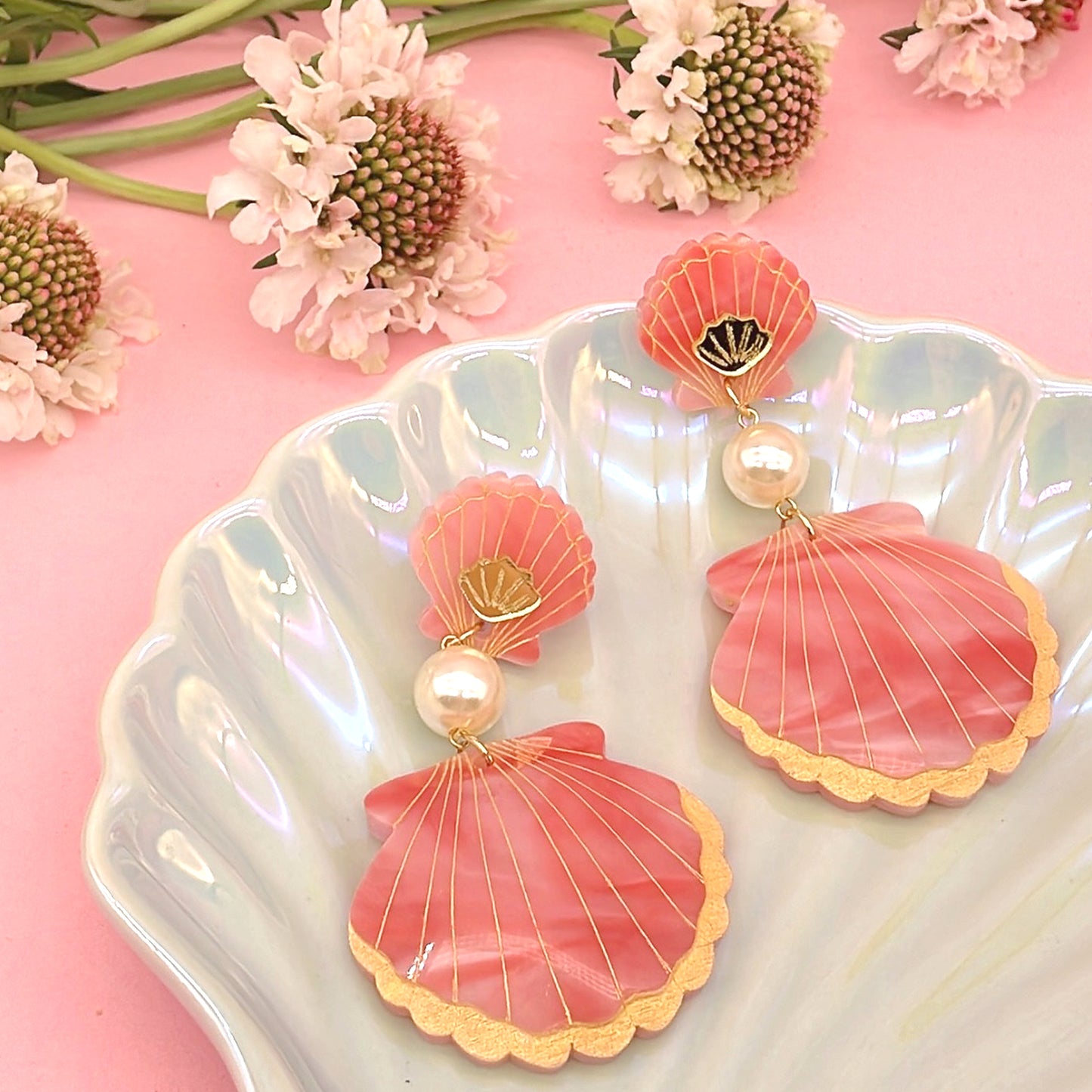 Marbel Shell Dangle Earrings