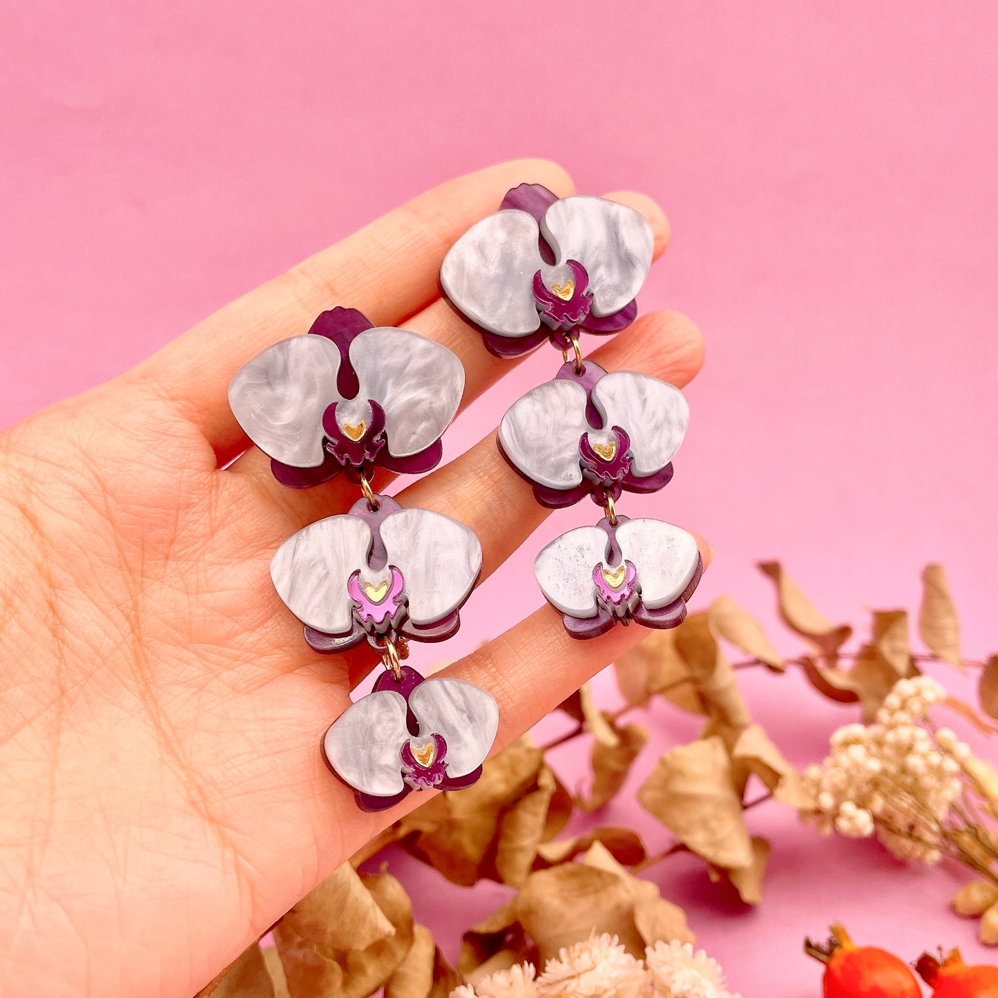 Mysterious Orchid Dangle Earrings