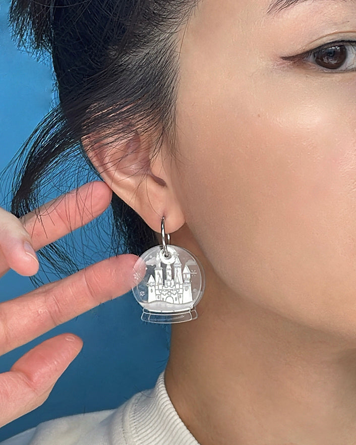 Snow Globe Hoops Earrings (Silver & Pink)