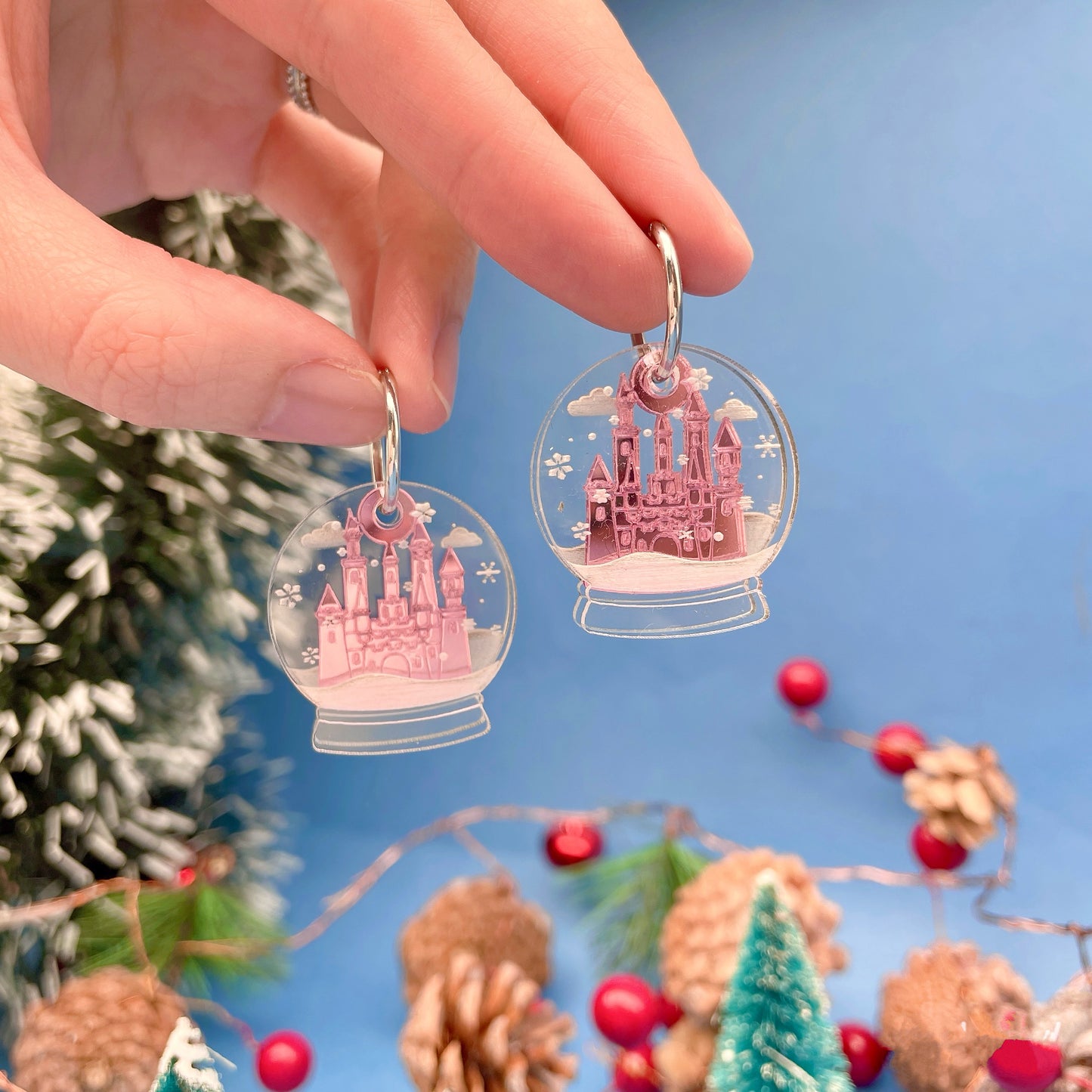Snow Globe Hoops Earrings (Pink)