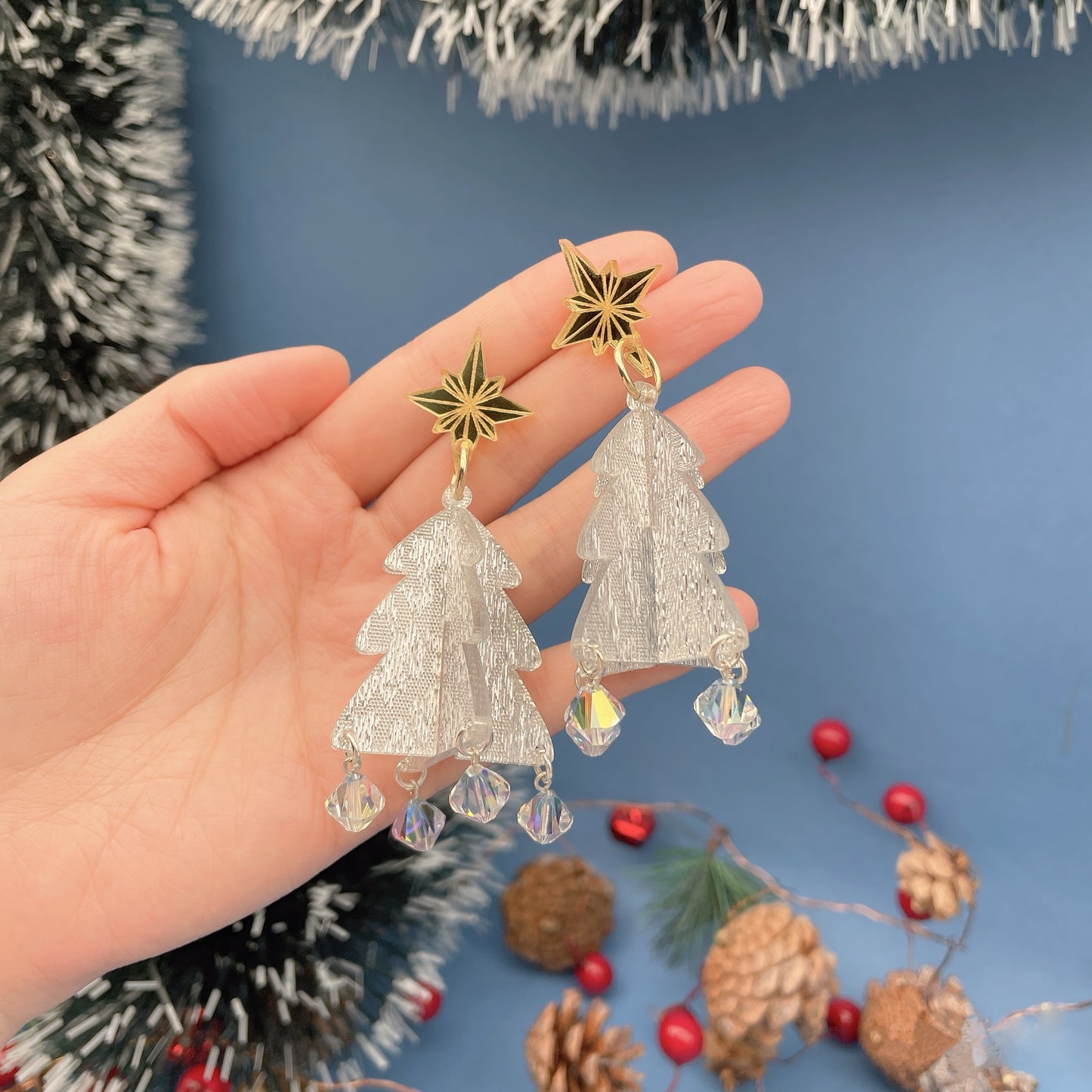 Snowy Xmas Tree Dangle Earrings