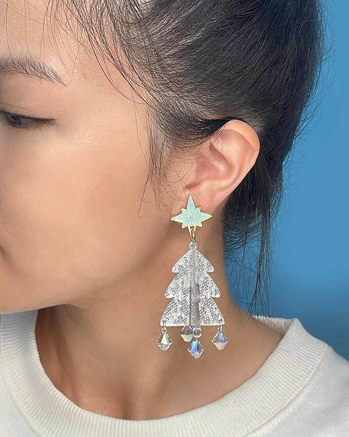 Snowy Xmas Tree Dangle Earrings