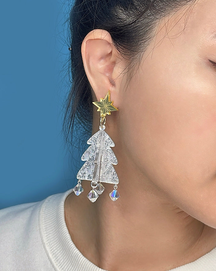 Snowy Xmas Tree Dangle Earrings