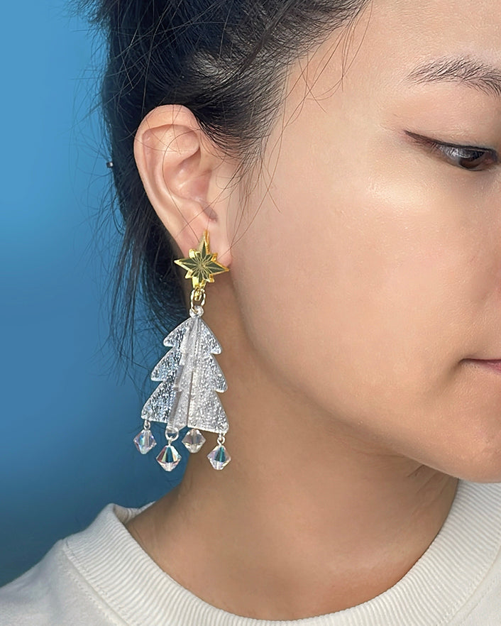 Snowy Xmas Tree Dangle Earrings