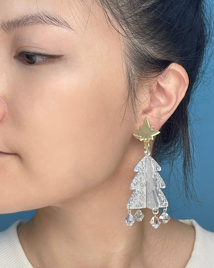Snowy Xmas Tree Dangle Earrings