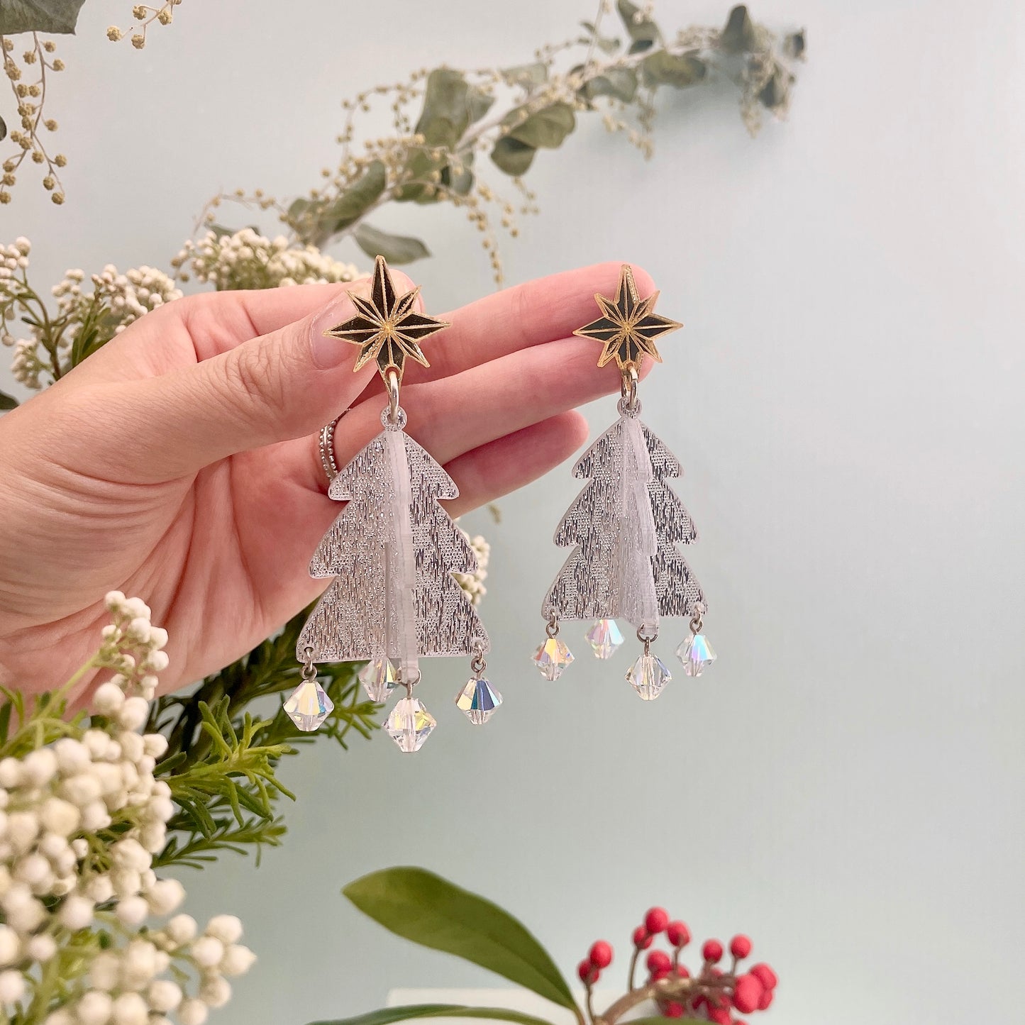 Snowy Xmas Tree Dangle Earrings