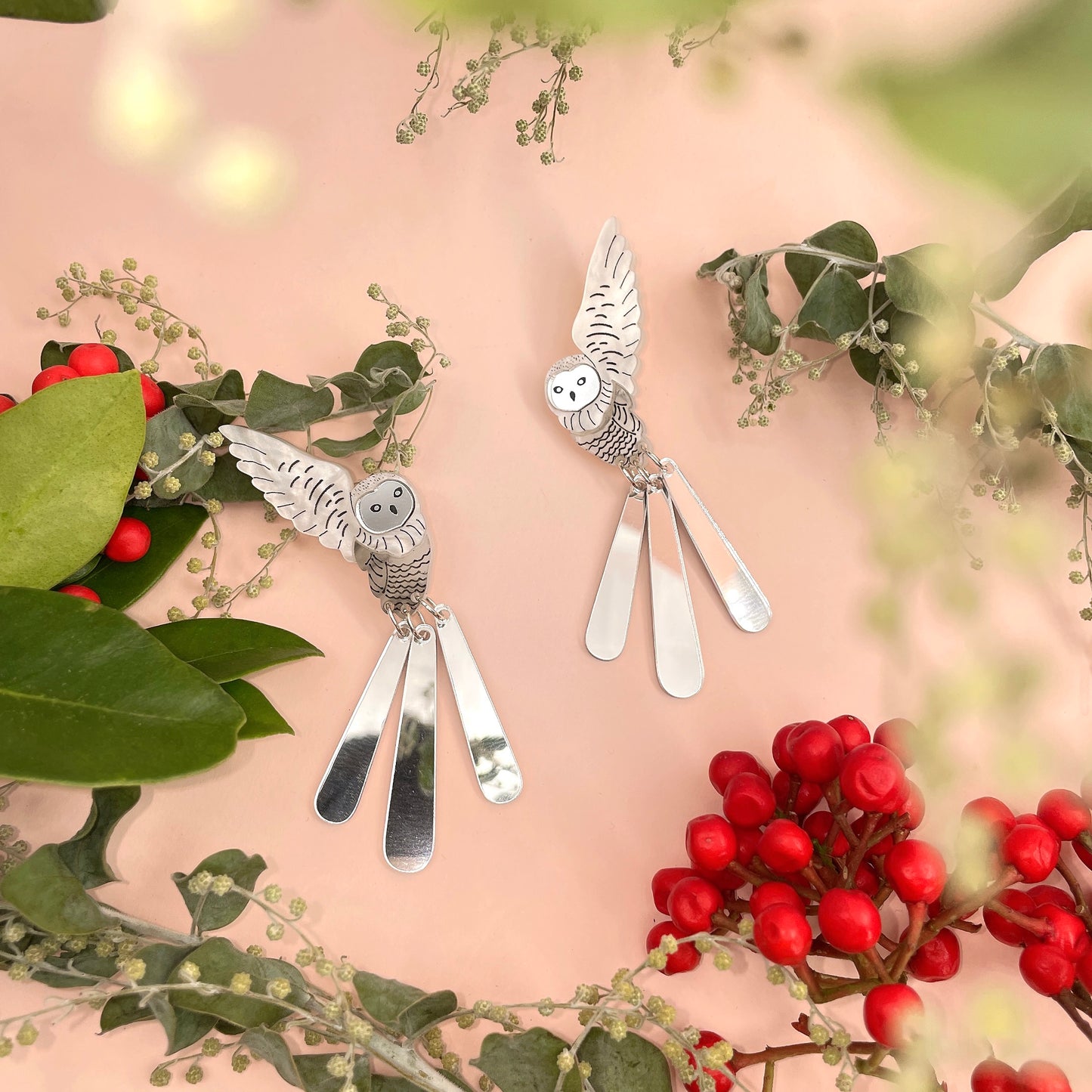Snowy Owl Dangle Earrings