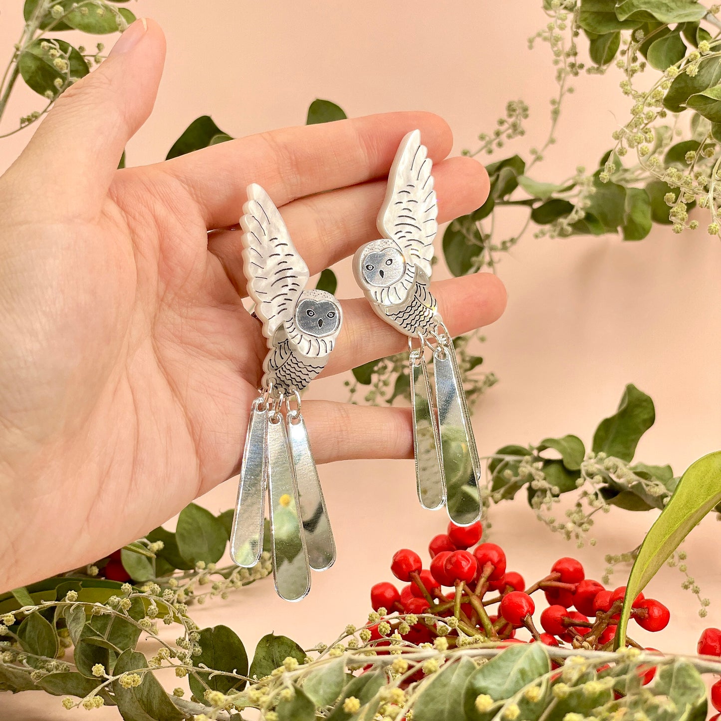 Snowy Owl Dangle Earrings