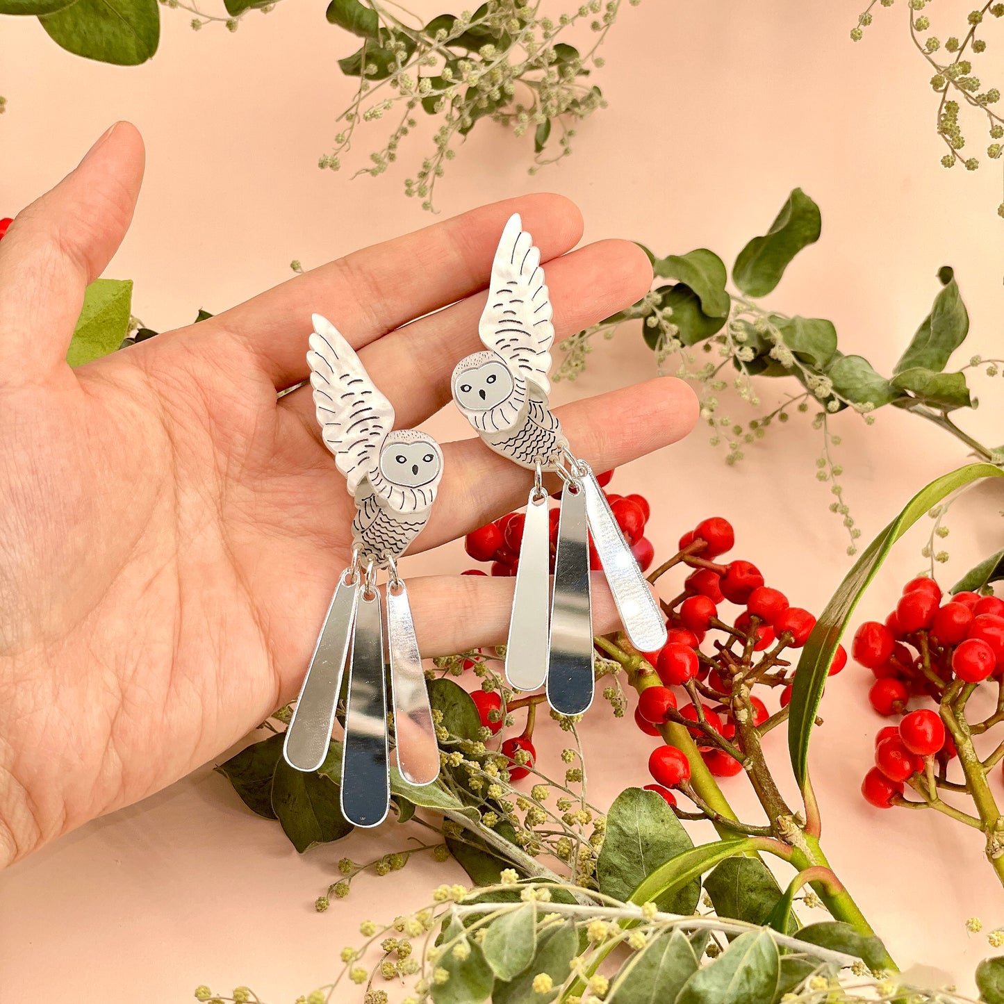 Snowy Owl Dangle Earrings