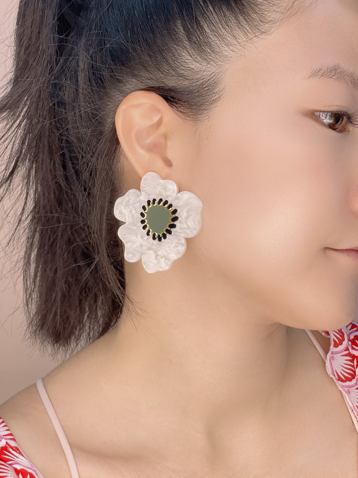 Poppy Flower Earrings (Ivory)