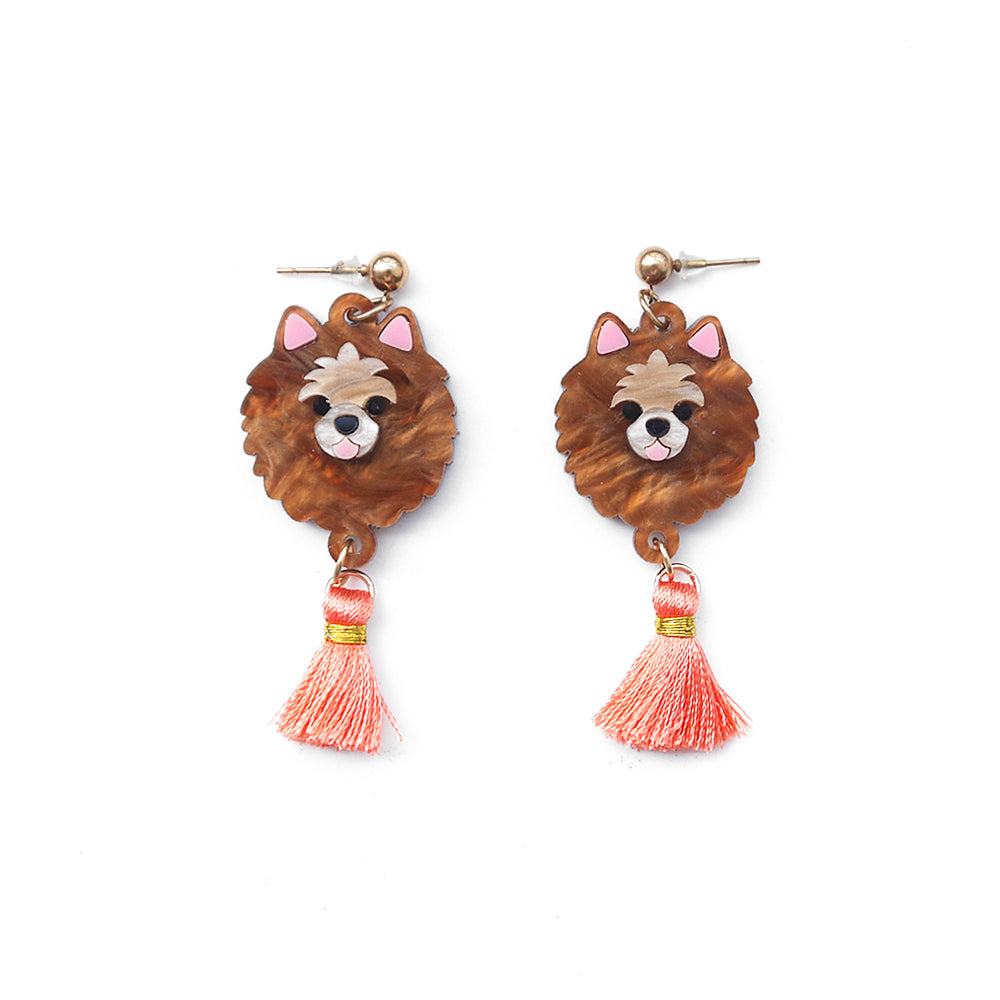 Pomeranian Head Dangle Earrings