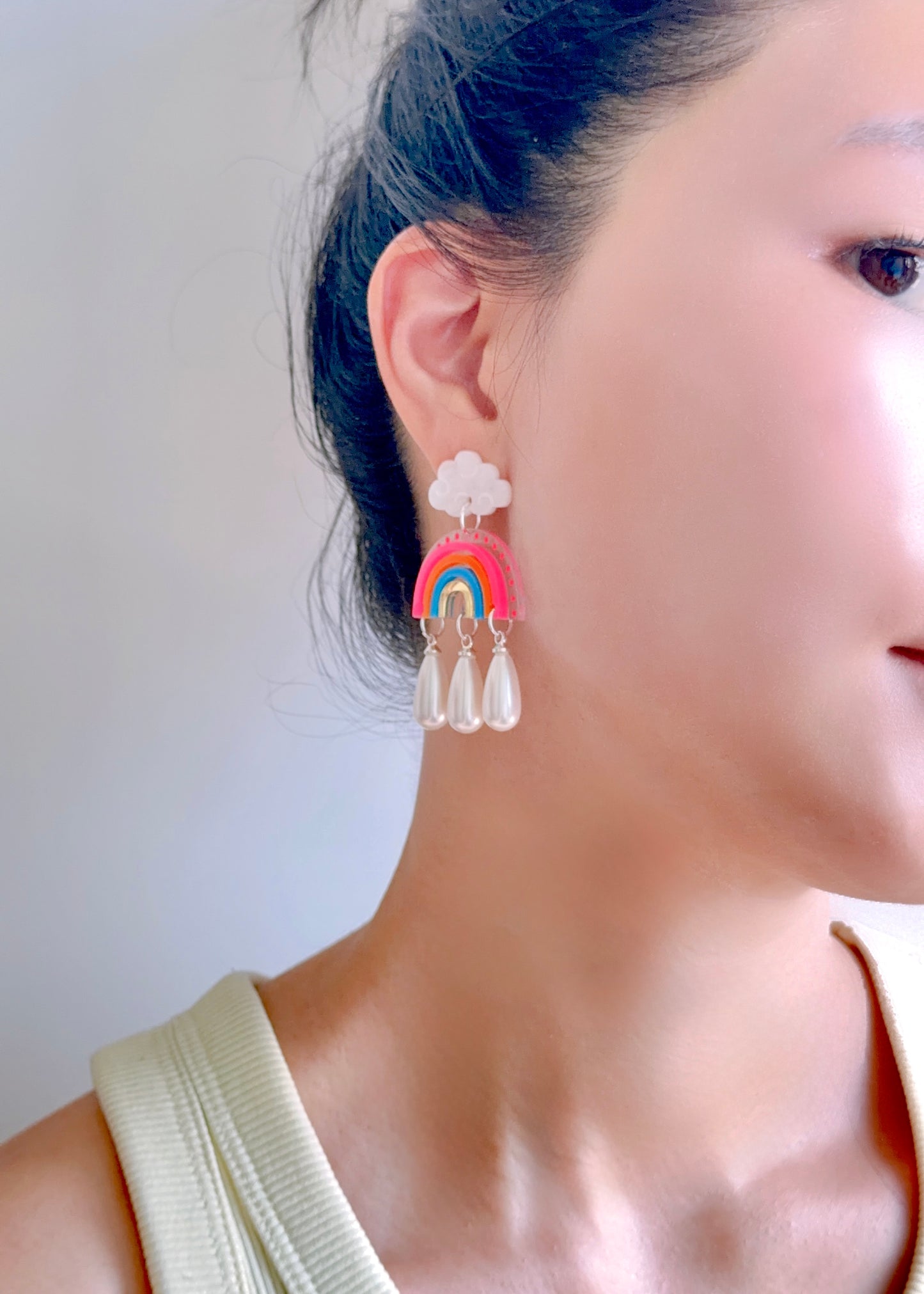 Rainbow Pearl Drop Earrings