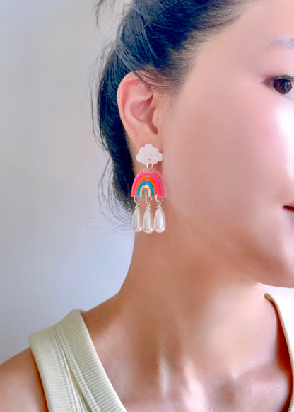 Rainbow Pearl Drop Earrings