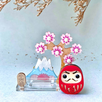 Daruma Mount Fuji Brooch Set