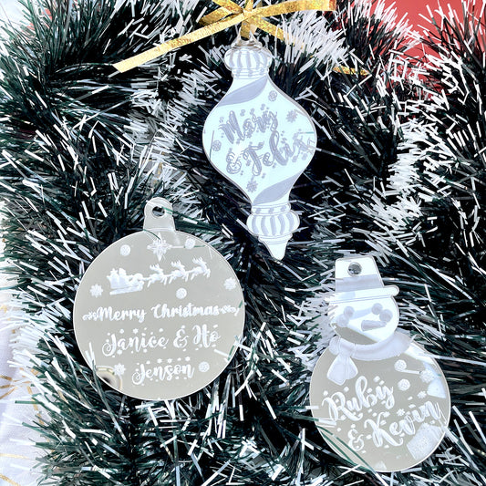Custom Christmas Tree Ornament - Silver Mirror