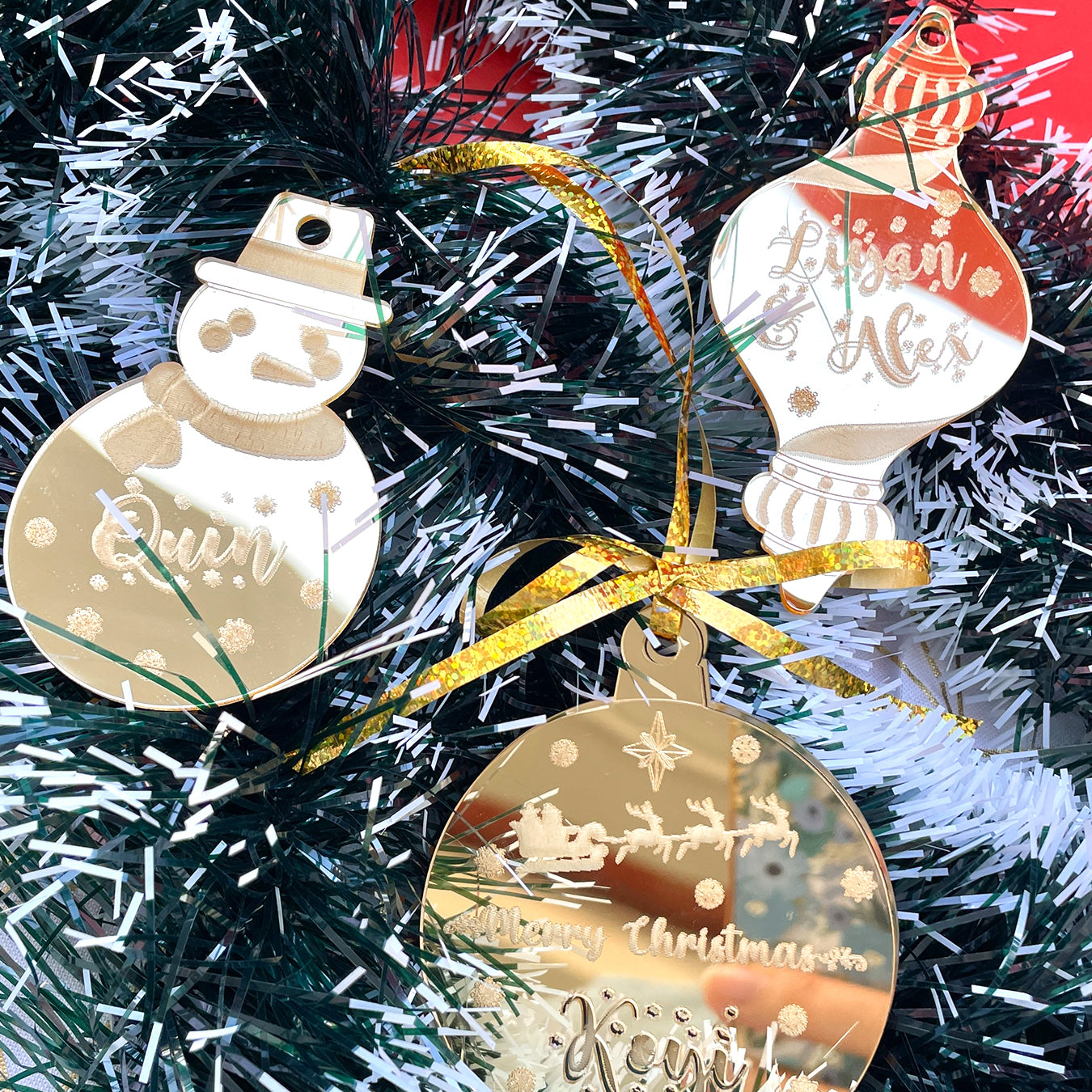 Custom Christmas Tree Ornament - Gold Mirror