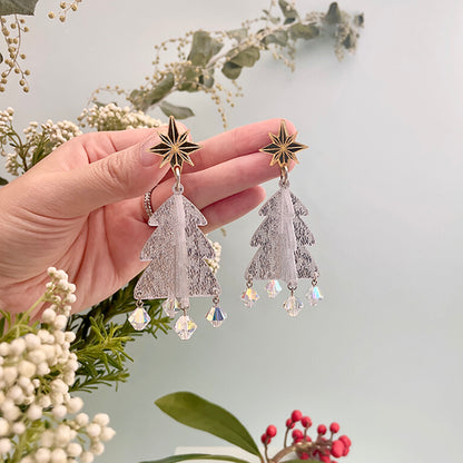 Snowy Xmas Tree Dangle Earrings
