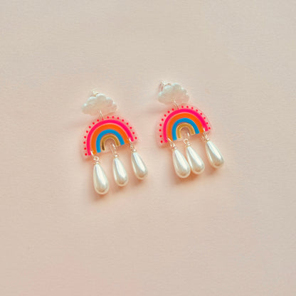 Rainbow Pearl Drop Earrings
