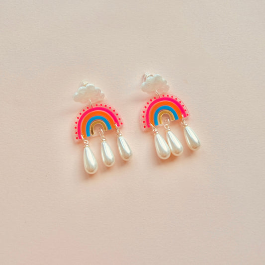 Rainbow Pearl Drop Earrings