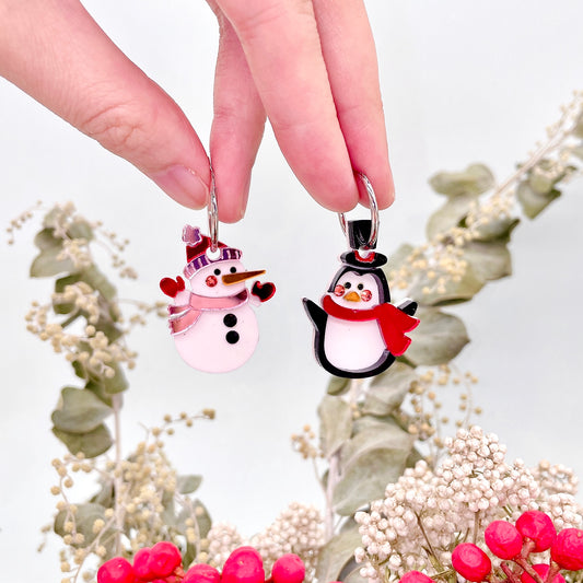 Snowman Penguin Hoop Earrings