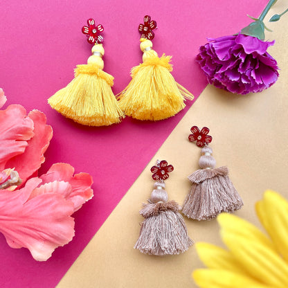 Red Blossom with Yellow Tassels Earrings (Last One)