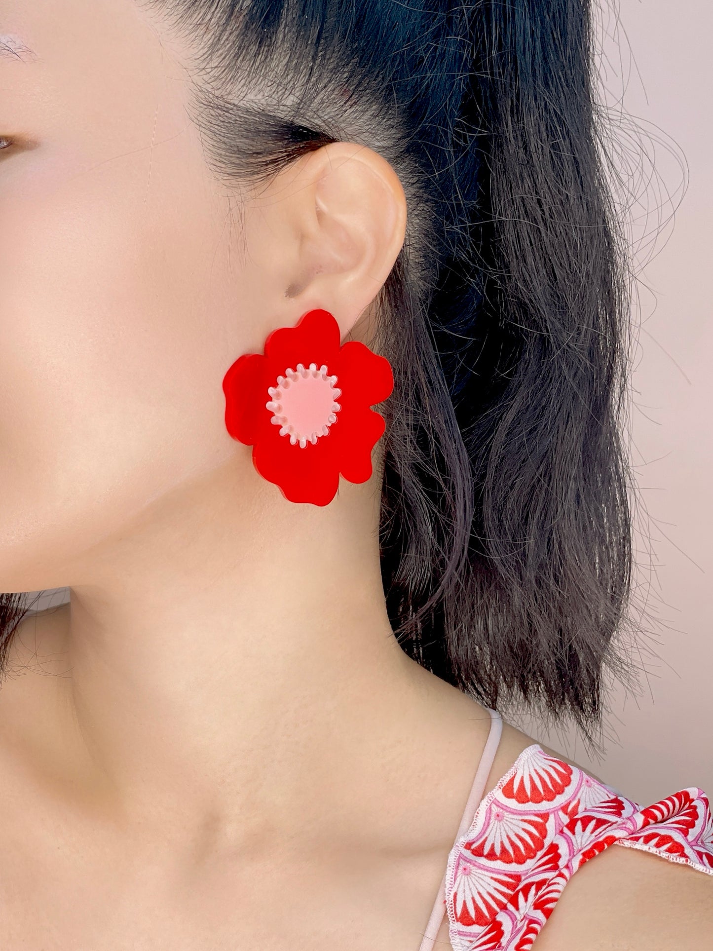 Poppy Flower Earrings (Red)