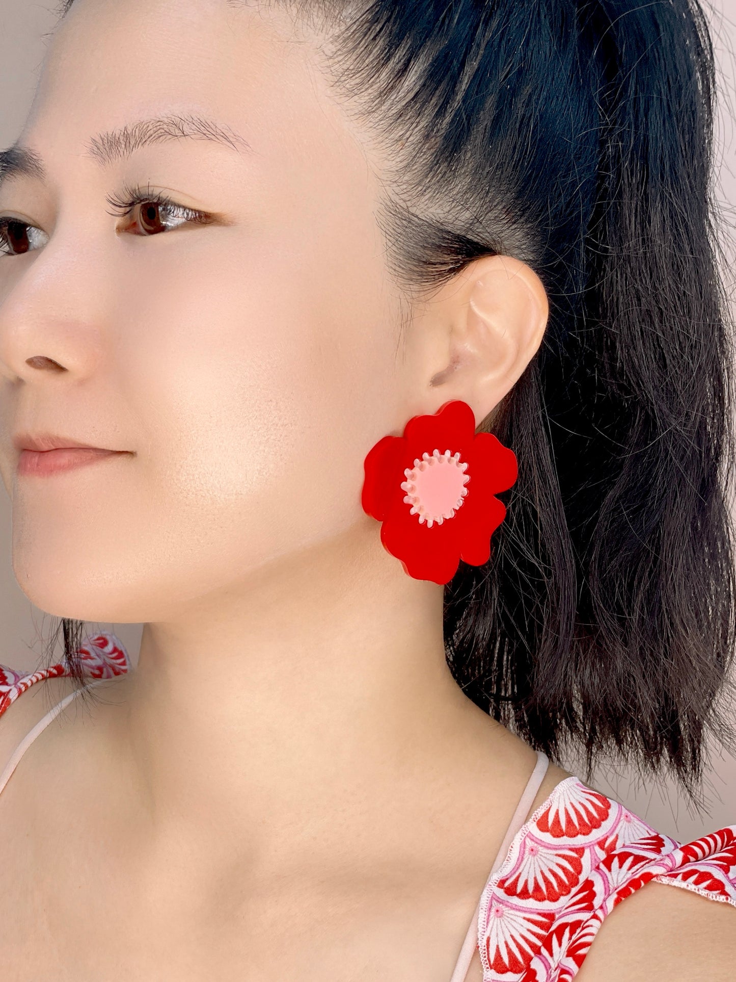 Poppy Flower Earrings (Red)