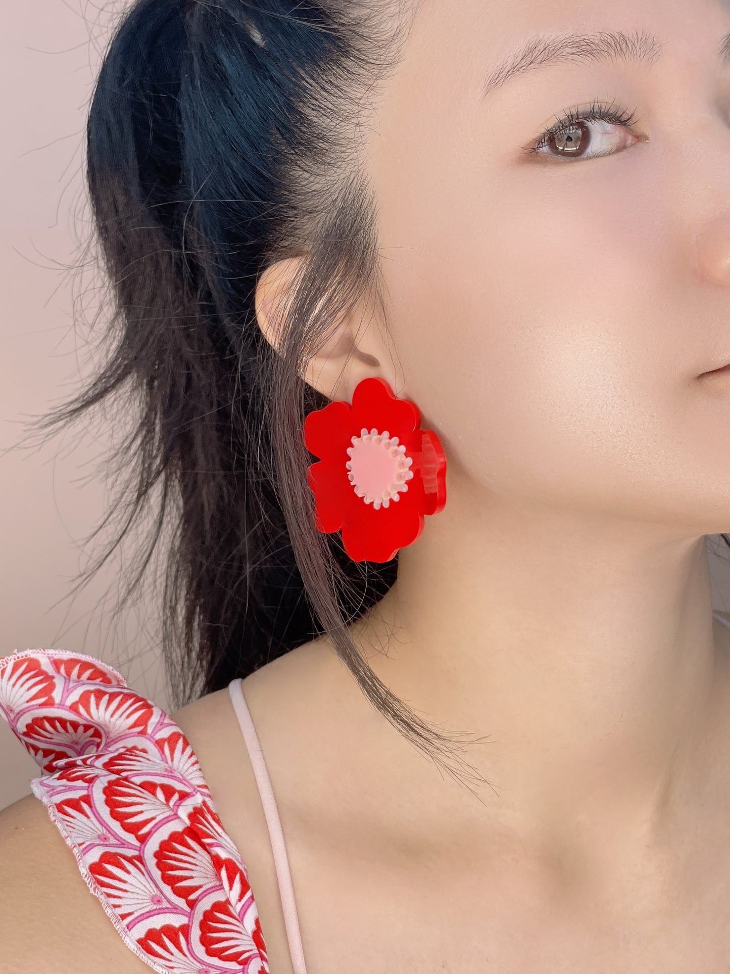 Poppy Flower Earrings (Red)