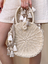 Load image into Gallery viewer, Bohemian Straw Woven Bag - Beige Tassels Strap