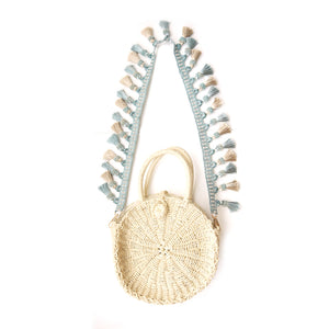 Bohemian Straw Woven Bag - Blue Tassels Strap