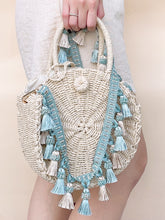 Load image into Gallery viewer, Bohemian Straw Woven Bag - Blue Tassels Strap