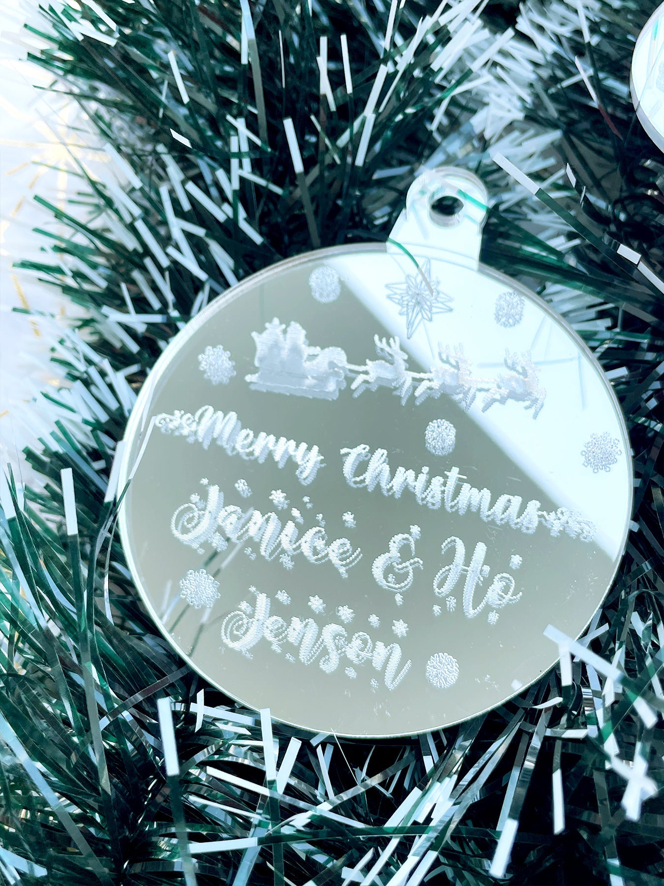 Custom Christmas Tree Ornament - Silver Mirror