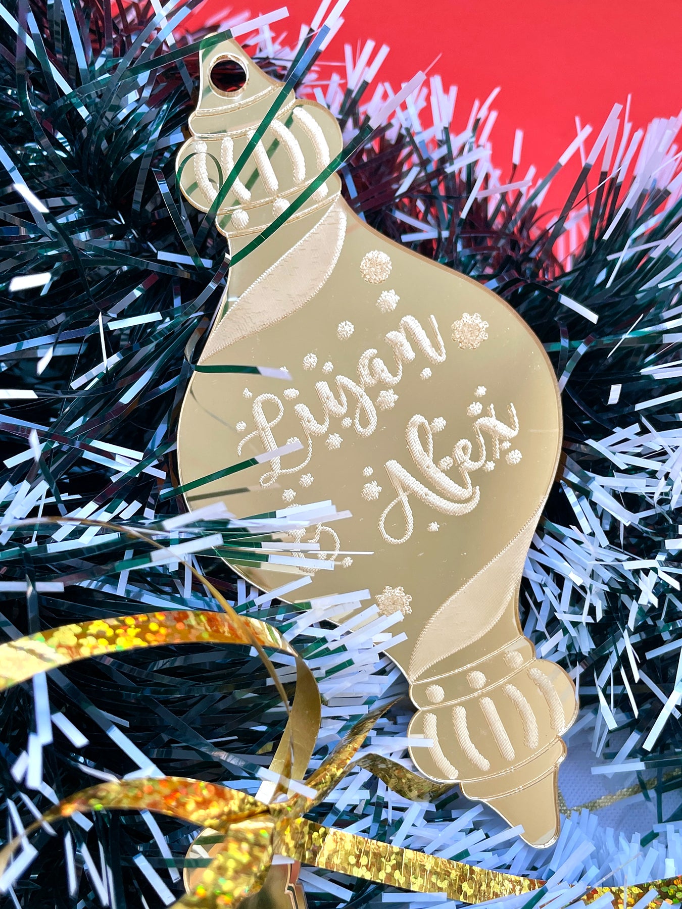 Custom Christmas Tree Ornament - Gold Mirror