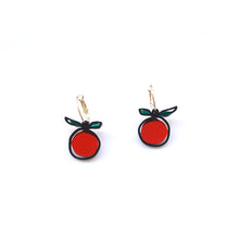 Load image into Gallery viewer, Orange Hoop Earrings (Green Leaves)