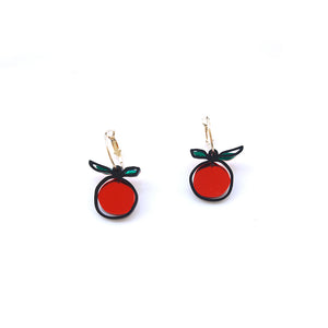 Orange Hoop Earrings (Green Leaves)