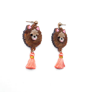 Pomeranian Head Dangle Earrings