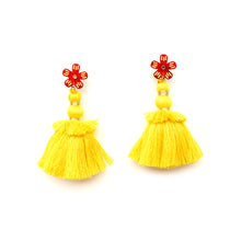 Load image into Gallery viewer, Red Blossom with Yellow Tassels Earrings (Last One)
