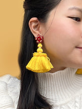 Load image into Gallery viewer, Red Blossom with Yellow Tassels Earrings (Last One)