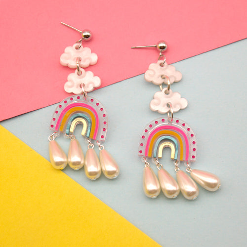 Rainbow Pearl Drop Earrings